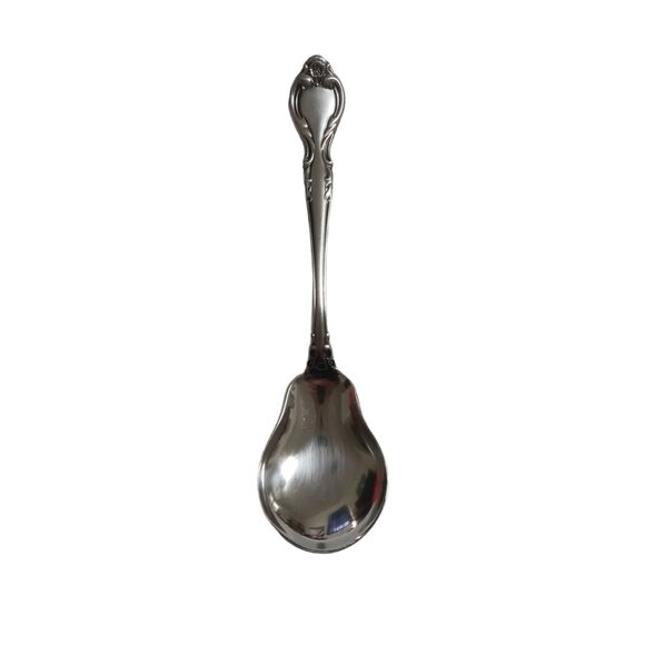 Vintage 70s Lyons Queen Fancy Sugar Spoon Stainless Steel 6" Satin Black Accent - Picture 8 of 12